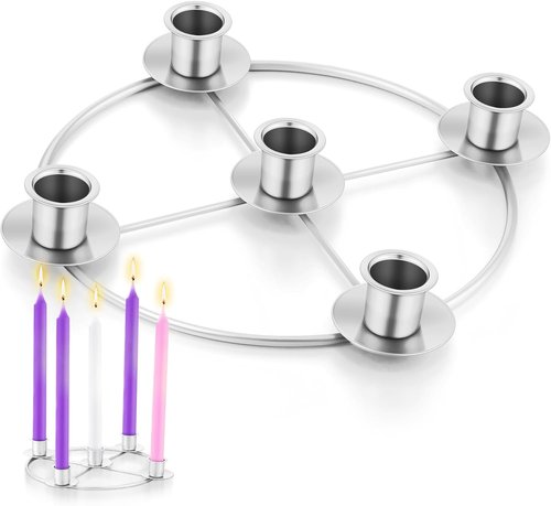 Newtay Christmas Advent Wreath Candle Holder - 5 Candle 8.5 Inch Metal Ring for Holiday Home Decor | Silver