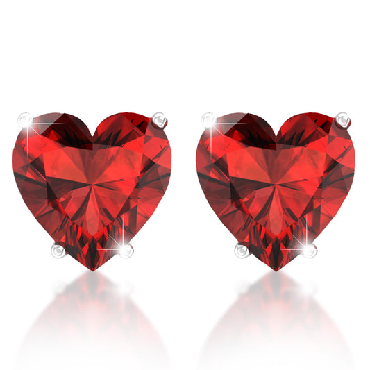 Belinda Jewelz - Heart Stud Earrings, 5mm Cubic Zirconia Heart Earrings with Prong Setting, 925 Sterling Silver Earrings Studs, Garnet Red Stud Earrings for Women