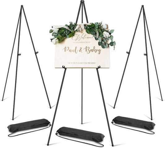 PUJIANG 63" Easel Stand - 3 Pack Metal Art Display for Pictures & Signs | Includes Carrying Bag