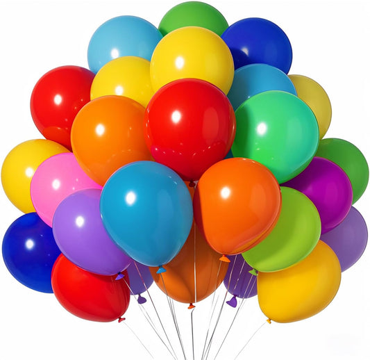 Rainbow Party Balloons by [Brand Name] - 100 Pack of 12-Inch Vibrant Latex Helium Balloons for Birthdays & Celebrations
