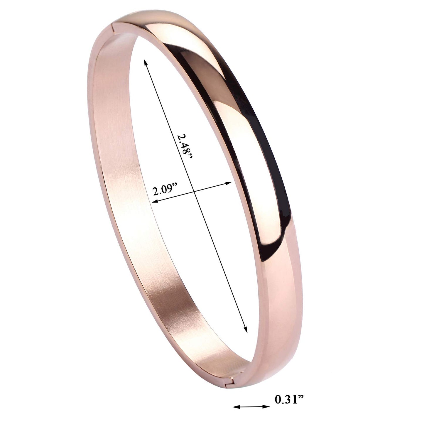 MILAKOO Womens Rose Gold Stainless Steel Bracelet 8MM Plain Polished Finish Cuff Oval Bangle 7.1”