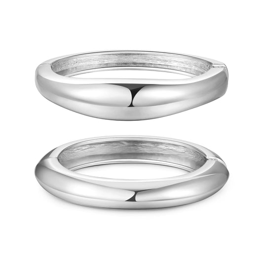 AYWFCBF Silver Bangles for Women, 2pcs Trendy Bracelet Stack Hinged Open Cuff Silver Bracelets for Women