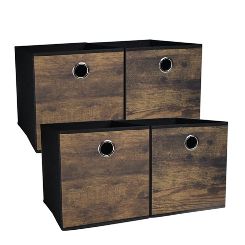 Folzaelar 4 Pack Durable Storage Cube Bins with Decorative Wood Grain,Thickened Fabric Box,Storage Basket for Shelves,Closet,Storeroom,Bedroom,Living Room,Nursery,Office,Dorm,RV, 12x12x12in ( (Medium)