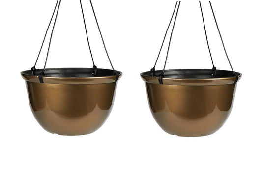 The HC Companies 11 Inch Hanging Metallic Planter - Round Hanging Basket for Indoor Outdoor Plants, Bronze (Pack of 2)
