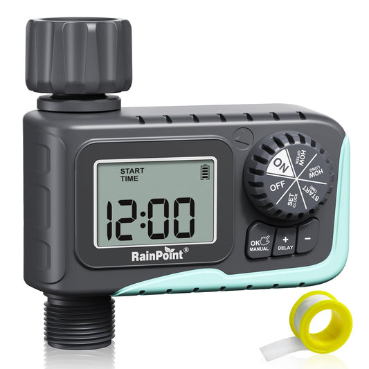 RAINPOINT Sprinkler Timer Outdoor, Water Timer for Garden Hose, Programmable Watering Irrigation Timer with Rain Delay/Manual(Plastic)