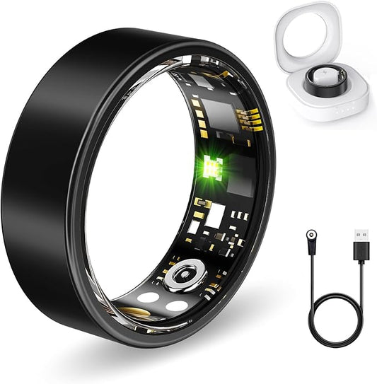 Smart Health Rings for Women Men, Fitness Tracker with Heart Rate, Blood Oxygen, HRV, Sleep Tracker, Step Tracker, No Subscription Fee, IP68 Waterproof Smart Ring for iphone & Android (Black 9#)