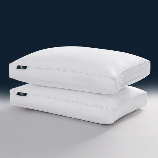Serta Hotel Collection Pillows Queen Size Set of 2 White Goose Feather Down Fiber Gusseted 100% Cotton Pillow for Back, Stomach or Side Sleepers