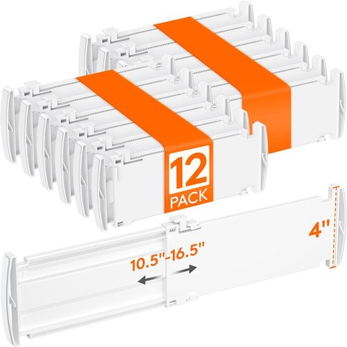Lifewit Drawer Dividers - Expandable 12 Pack for Clothes | Adjustable Organizers 27-42cm/10.5-16.5" White
