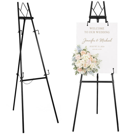 53.9" Black Easel Stand for Sign, Heavy Duty Metal Display Easel with Storage Bag, Adjustable Art Easel for Wedding Sign, Painting, Picture