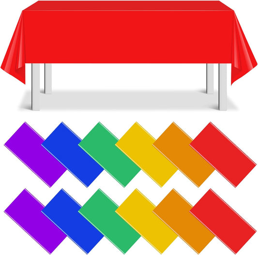 Regine Switzerland Disposable Plastic Tablecloths - 12 Pack Assorted Colors | 54 x 108 Inch for Parties & Events