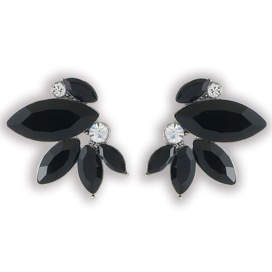 Black Rhinestone Drop Earring Sparkly Wedding Earrings for Women Prom Party Faux Crystal Stud Earrings Silver-Tone
