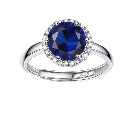 Bestyle Adorable September Sapphire Birthstone Rings 925 Sterling Silver CZ Round Gemstone Rings Great Birthday Gift for Daughter/Wife/Mom/Grandma
