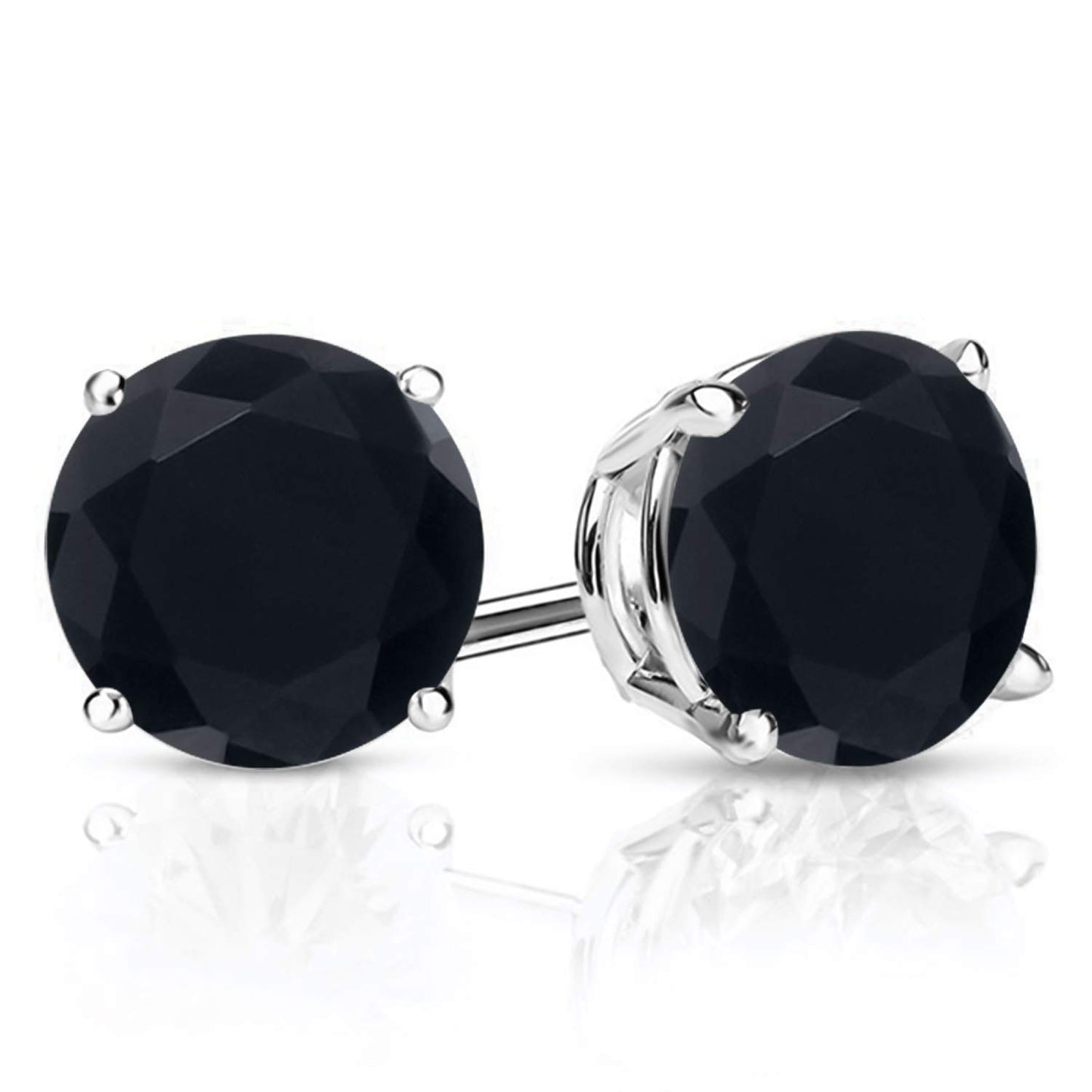 Gem Stone King 2-4 Cttw Round Gemstone Birthstone Stud Earrings For Women Men | 925 Sterling Silver | Round 7MM | Fine Jewelry Gifts for Women Her Mom Wife Men | Onyx-December