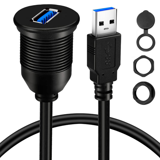 3.0 1ft BATIGE Single Port USB Male to Female AUX Car Mount Flush Cable Waterproof Extension for Car Truck Boat