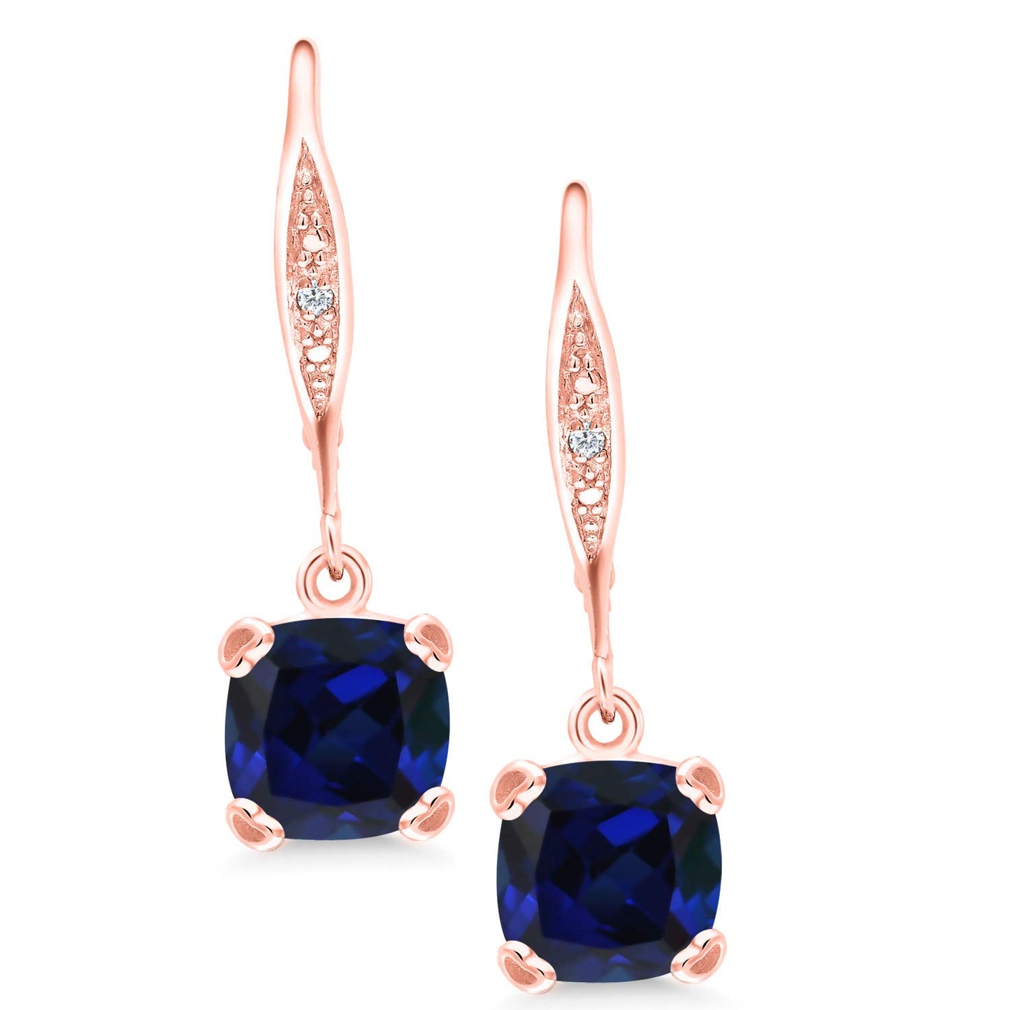 Gem Stone King Drop Dangle Earrings For Women | 7MM Cushion Cut Gemstone Birthstone and Diamond | 925 Sterling Silver | Jewelry Gift for Mom Wife Her | Created Sapphire-September | Rose Gold