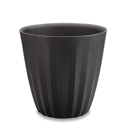 Crescent Garden Pleat Modern Decorative Planter, Indoor/Outdoor Pot, Resin Planter with Drain Hole - 15" W x 15" H (Caviar Black)