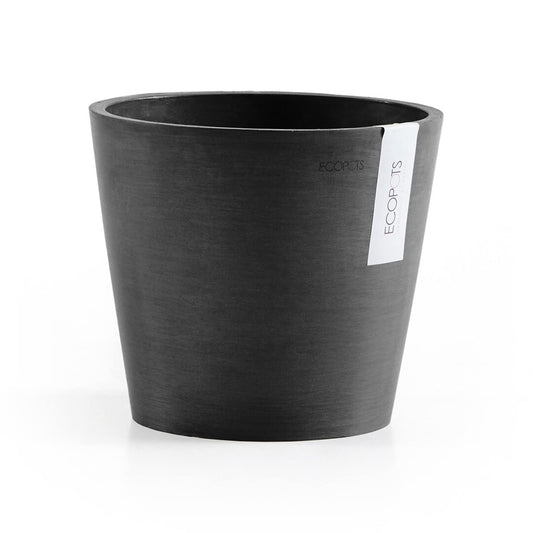 Ecopots Amsterdam Durable Modern Round Indoor/Outdoor Recycled-Based Composite Flower Pot Planter, Dark Grey, 8"