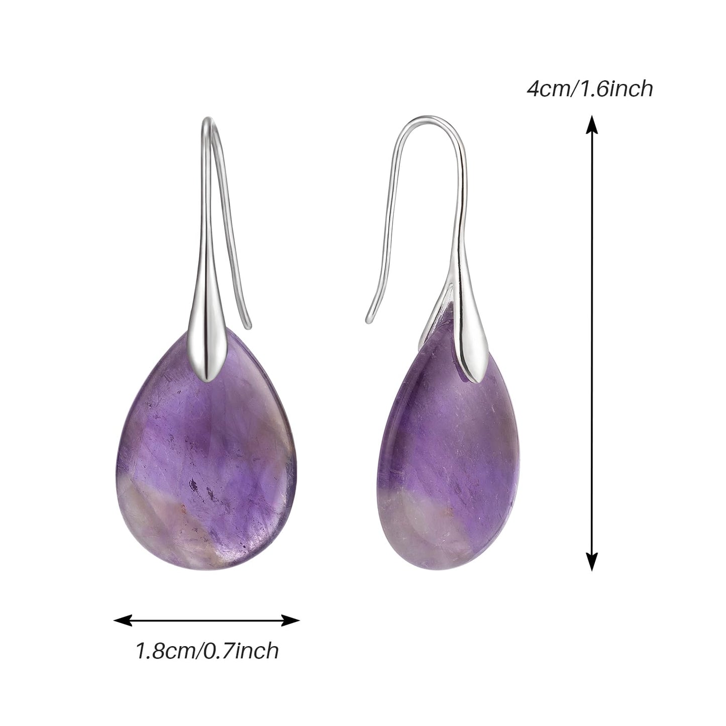 SELOVO Purple Teardrop Agate Stone Fishhook Red Stone Dangle Drop Earrings Silver Tone