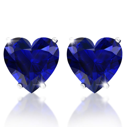 Belinda Jewelz - Heart Stud Earrings, 5mm Cubic Zirconia Heart Earrings with Prong Setting, 925 Sterling Silver Earrings Studs, Sapphire Blue Stud Earrings for Women