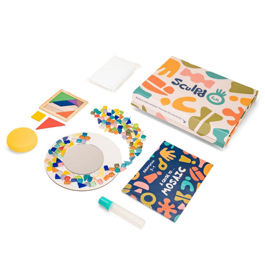 Sculpd Kids Mosaic Kit, Painting Craft Set for Kids Age 7+, Pottery, Includes Mosaic Tiles, 1 Tangram Tile Game, 2 Bags of Plaster, Additional Crafting Supplies & 1 Mirror, Montessori Education