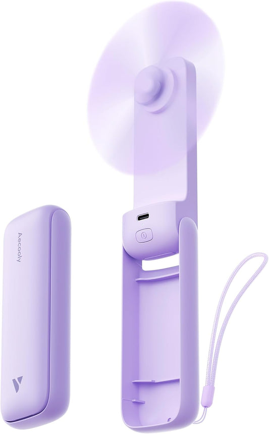 Aecooly Slim Portable Fan - USB Rechargeable Mini Handheld Fan | 24H Max Cooling Time - Purple (2 Pack)