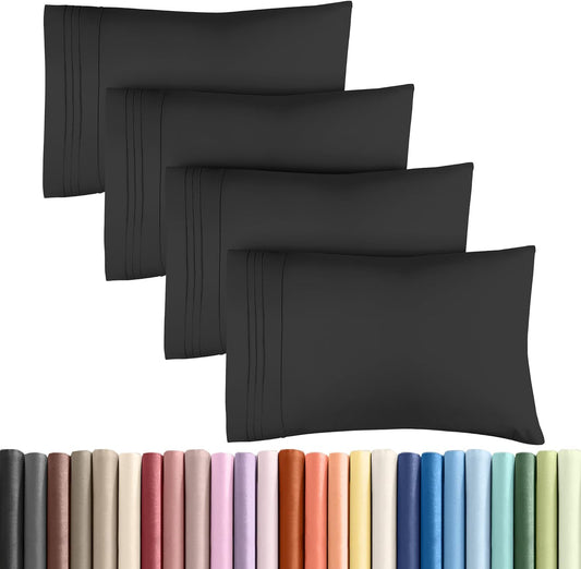 Queen Pillow Cases by [Brand Name] - Ultra Soft Hotel Quality Covers | Wrinkle-Free & Fade Resistant - 4 Piece Set in Black