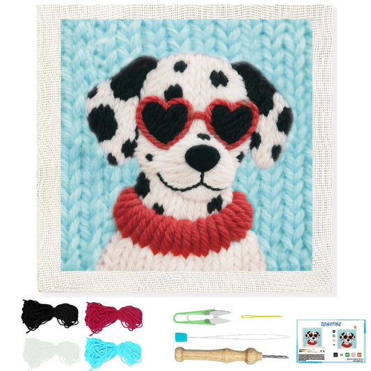 BEUNITONE Dog Punch Needle Kit for Beginners, Animals Starter Embroidery Kits with Frame & Instructions, Needle Felting Kit Poke Art for Adults DIY Handmade Craft for Coasters, Bags, Clothes Decor