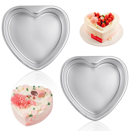 Milkary 2Pcs Heart Shape Cake Pans, Aluminum Heart Cake Mold, Reusable 10 inch Cake Pan for Baking DIY for Wedding Birthday Family Occasions