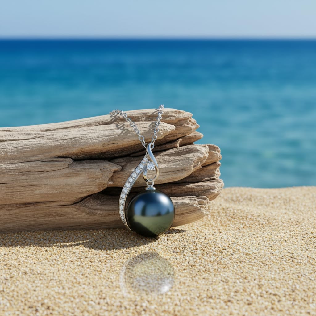 Sterling Silver Black Pearl Necklace for Women, 9-10MM Tahitian Black Pearl -Moissanite Pendant with 18+2 Inch Adjustable Chain, Valentine's Mother's Day,Gift for Mom Wife Girlfriend