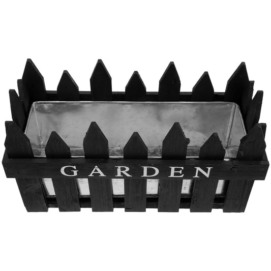 Angoily Creative Wooden Fence Flowerpot Planter Box for Balcony and Garden, Rectangular Black Wood Plant Container, Decorative Green Plant Pot for Outdoor Patio Use