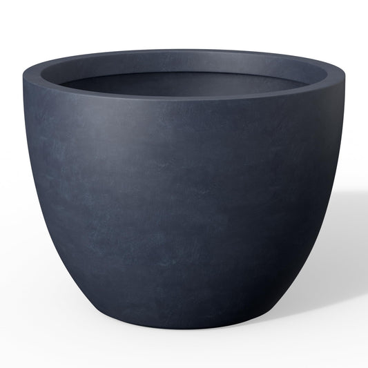 Kante 14.2 Inch Round Concrete Planter - Classic Large Indoor/Outdoor Plant Pot with Drainage Hole and Rubber Plug, Suitable for Gardens and Patios, Charcoal
