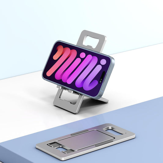 Aimai Forever Foldable Aluminum Phone Stand, Ultra Thin Portable Travel Holder for Desk Pocket,Compatible with All