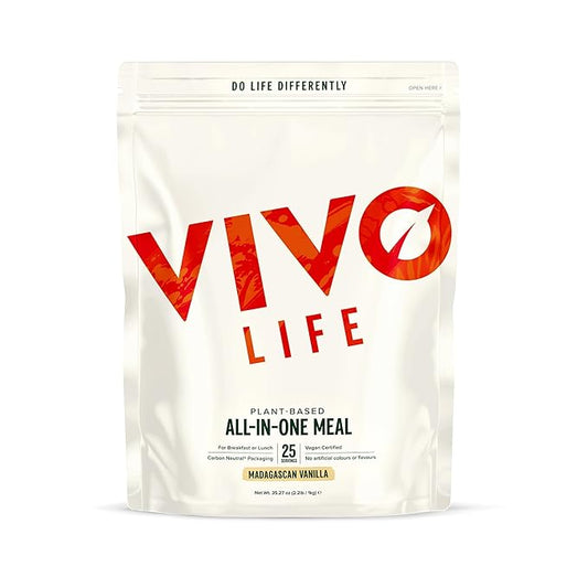 Vivo Life - Whole, Vegan Meal Replacement Shake with Proteins, Vitamins & Minerals, Gut Friendly Bacteria & Electrolytes - 35.2 oz, 25 Servings (35.2 Ounce (Pack of 1), Vanilla)