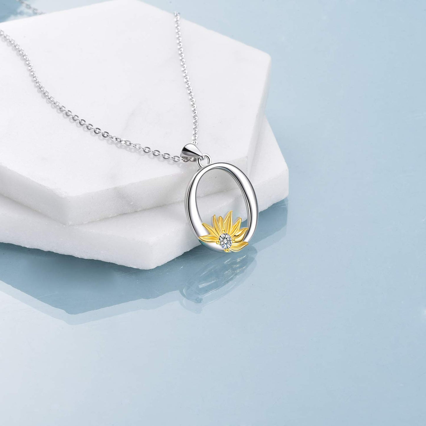 POPLYKE Sterling Silver Initial Alphabet O Letter Script Name Pendant Chain Necklace for Women for (Sunflower O)