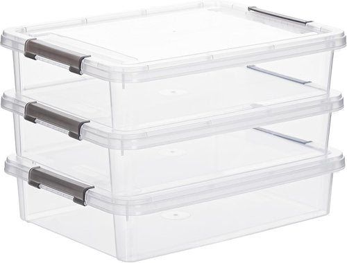 Citylife Plastic Storage Bins - 3 PCS Clear Latching Containers for A4 Paper & Document Organization