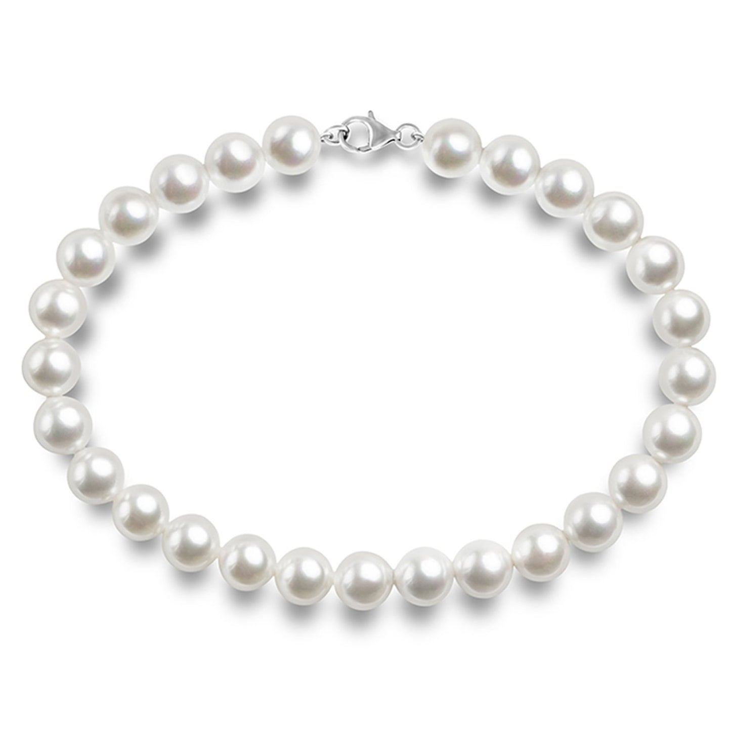 PAVOI 925 Sterling Silver Round White Simulated Shell Pearl Necklace Strand | Pearl Choker Necklace | Jewelry for Women - 16" Length (10mm)