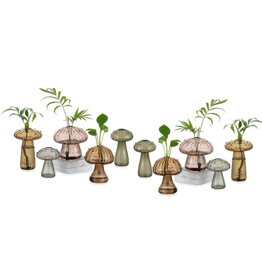 Glasseam Colored Mushroom Plant Terrarium: Glasseam Hand-Blown Glass Propagation Stations - Small Hydroponic Jars for Home Table Window Autumn Decor - Gifts for Plant Lovers (10Pcs)