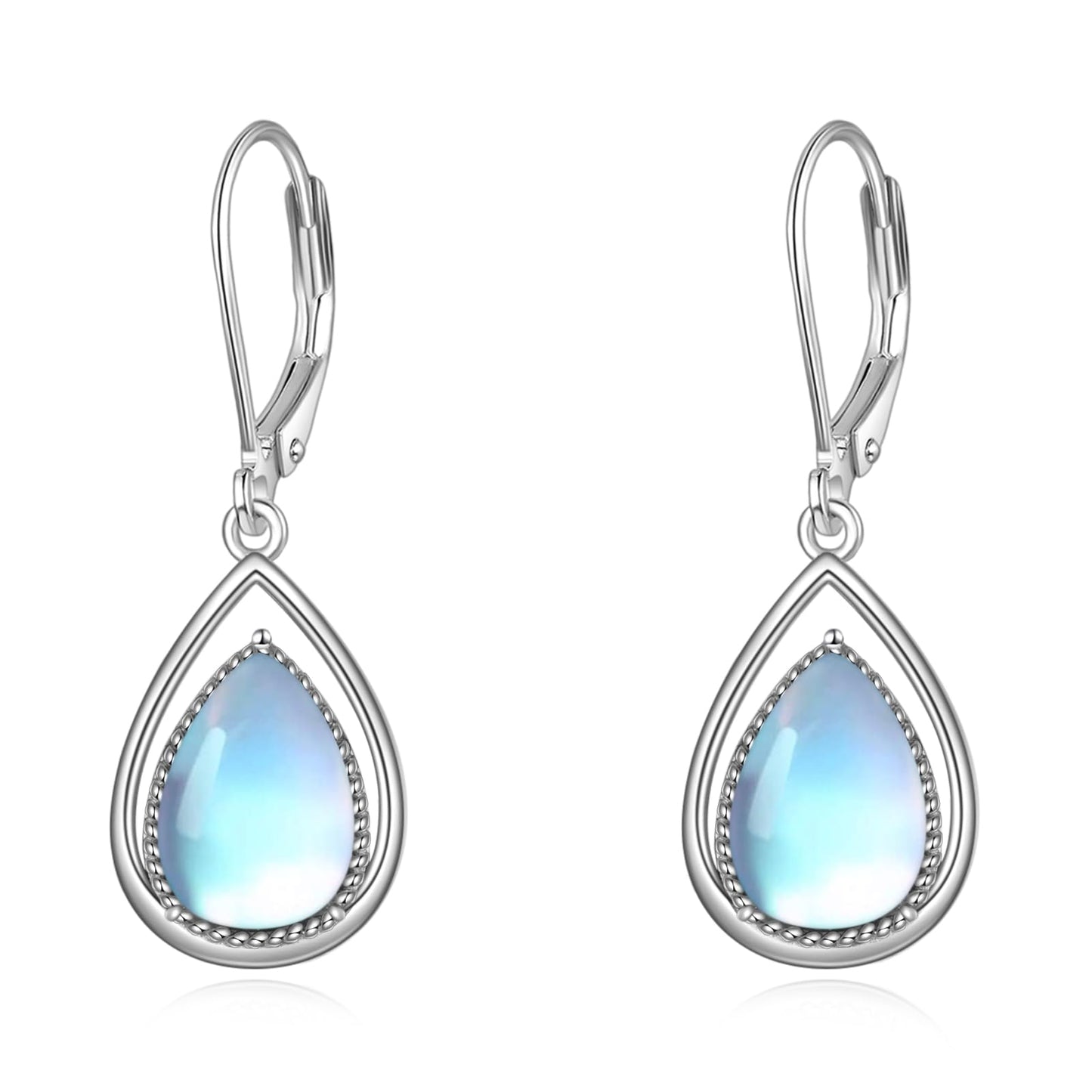 VONALA Moonstone Earrings 925 Sterling Silver Moonstone Leverback Earrings Teardrop Dangle Dangling Earrings Jewelry Gifts for Women
