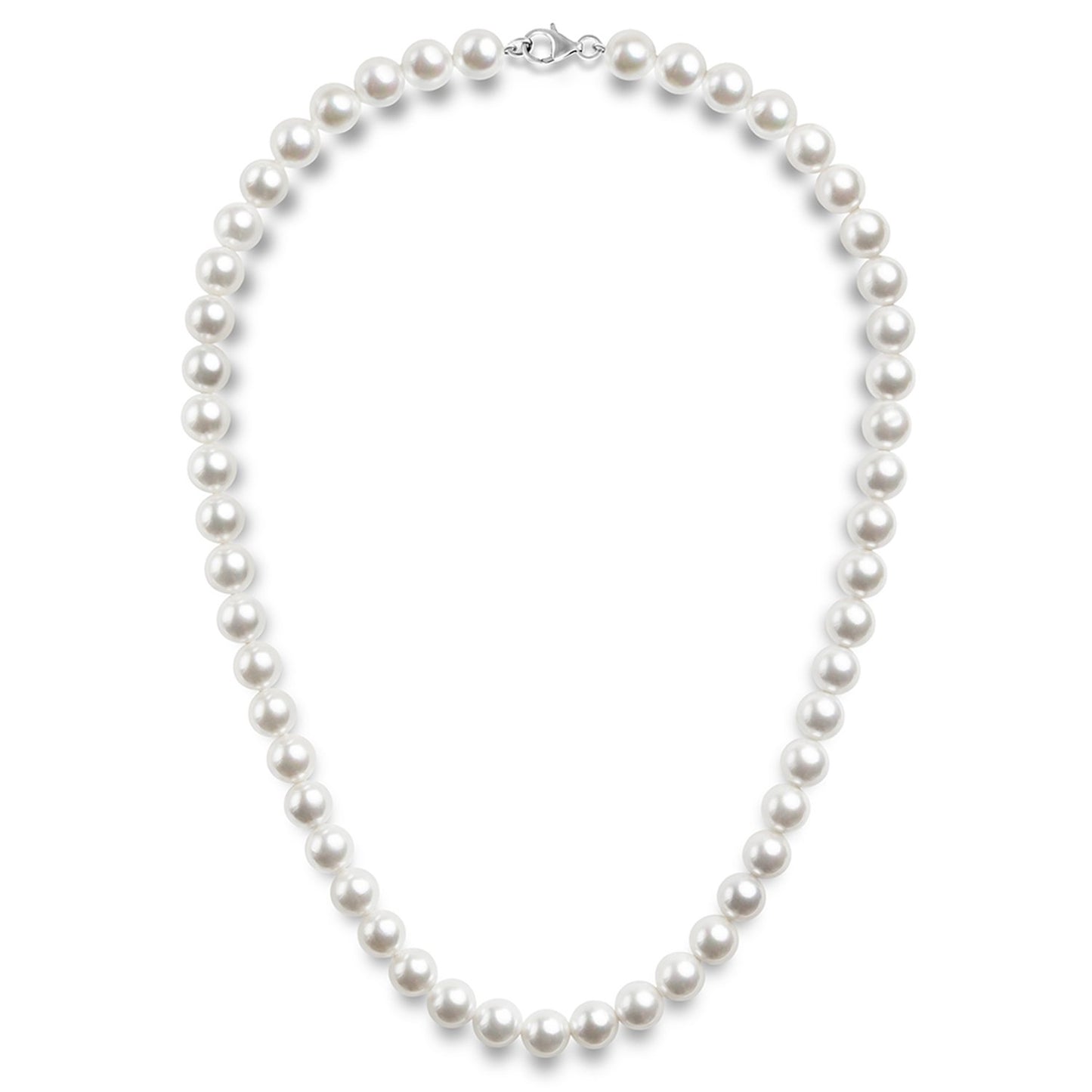 PAVOI 925 Sterling Silver Round White Simulated Shell Pearl Necklace Strand | Pearl Choker Necklace | Jewelry for Women - 22" Length (8mm)