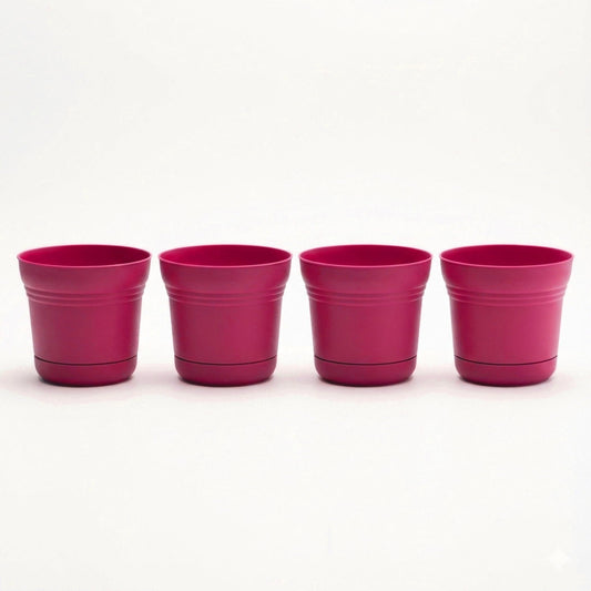Bloem Saturn 7" Round Plastic Planter - Indoor/Outdoor, Snap-in Saucer & Drainage Holes, Fuchsia, 4-Pack