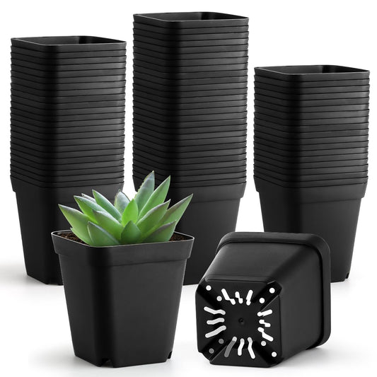 BTPLASTIK Small Plant Pots 3.5 Inch, 120 Pcs Nursery Pots with Drainage Holes, Durable Plastic Succulents Pots for Seedlings, Cuttings (Black)