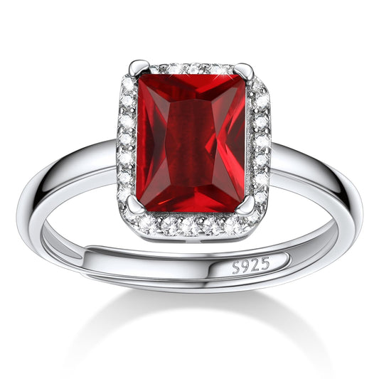 Bestyle 925 Sterling Silver Created Diamond Rings Square Crytsal Rings for Women, 8mm January Granet Birthstone Gemstone Rings Illuminated by 1mm White Cubic Zirconia