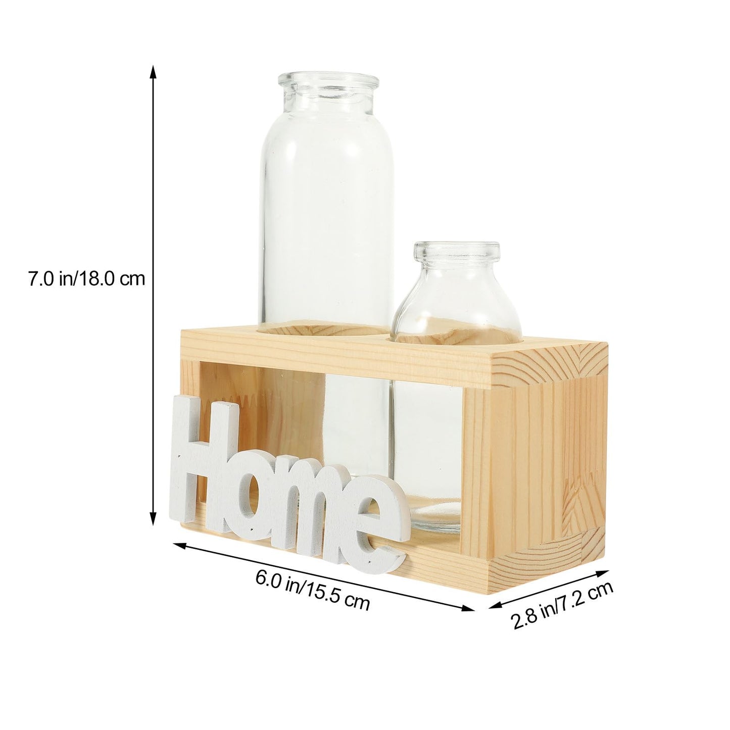 Kichvoe Glass Hydroponic Plant Vase with Wooden Stand, Nordic Style Tabletop Glass Planter for Air Plants and Houseplants, 2pcs Decorative Home Garden Terrarium Containers