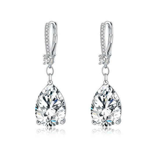 BAMIKI Sterling Silver Teardrop Leverback Dangle Earrings for Women Hypoallergenic, 10×14mm Pear Birthstone Cubic Zircon Drop Earrings Trendy Jewelry Gifts for Wife Daughter Mother