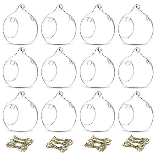 12 Pcs 3.15"/ 8cm Hanging Glass Tealight Holder Globe Plant Terrariums Glass Orbs Air Plants Tea Light Candle Holders Home Decor Indoor Outdoor Garden (with 2 Holes, 9 Pcs + 3 Pcs)