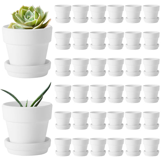 Lallisa 36 Pieces 3 Inch Mini Terracotta Pots with Saucers and Drainage Hole White Paintable Pottery Small Clay Pots for Crafts Mini Planters for Succulents Cactus Flowers Garden Crafts Wedding Decor