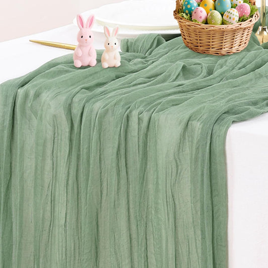 Socomi Cheesecloth Table Runner - Sage Green 120-Inch Boho Rustic Decor for Weddings & Events