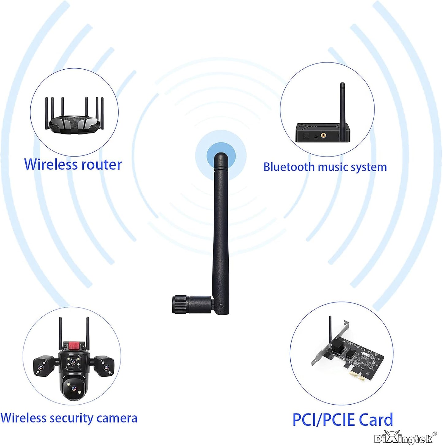 Dixingtek 6E 2.4GHz 5GHz 6GHz 2-Pack WiFi Tri-Band Bluetooth SMA Male Antenna, Compatible with WiFi Router Camera PCI-E