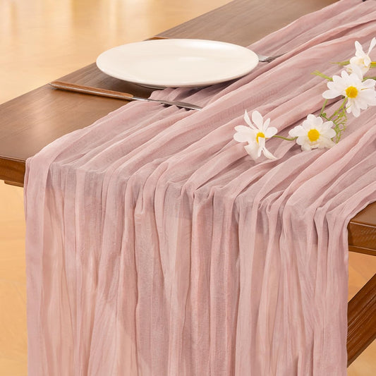 Socomi Pink Cheesecloth Table Runner - 120 Inch Rustic Boho Decor for Weddings & Events