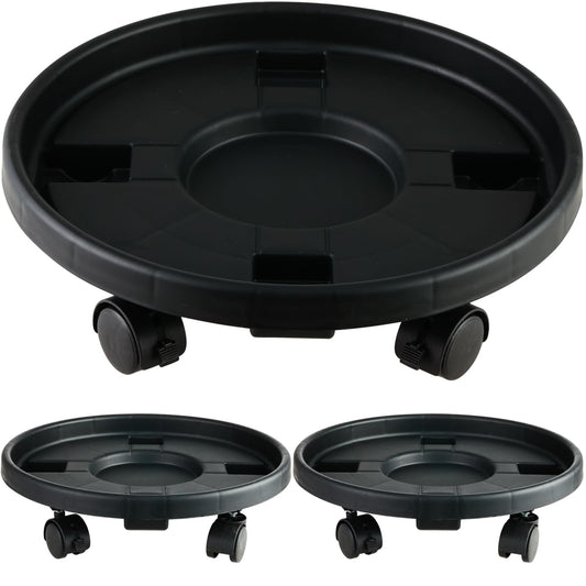 3 Pakcs Large Plant Caddy with Wheels 15.8" Rolling Plant Stands Heavy-duty Plastic Plant Roller Base Pot Movers Plant Saucer on Wheels Indoor Outdoor Plant Dolly with Caster Tray Coaster, Black